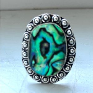 Oval shaped abalone natural stone ring, set in 925 sterling silver plated! 8